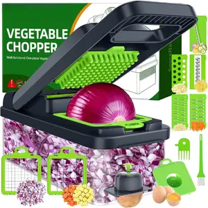 Deal - Vegetable Chopper 12 in 1 Multi-Functional Kitchen Gadget with Handle, Includes Dicer, Slicer, Onion Chopper, Salad Chopper & Egg Separator - Utensils