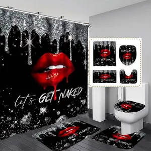 Luxury Shower Curtain Set with Lip Print Design, Modern Bathroom Decor, No-Drill Installation, Includes 12 Hooks, Perfect Gift