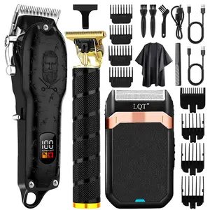 Professional LCD Display Hair Clipper & Razor Set,1 Set Rechargeable Hair Trimmer with Limited Comb & Charging Cable &Cleaning Brush, Men's Haircut Kit, Cordless Electric Razor，Great Gifts for Men