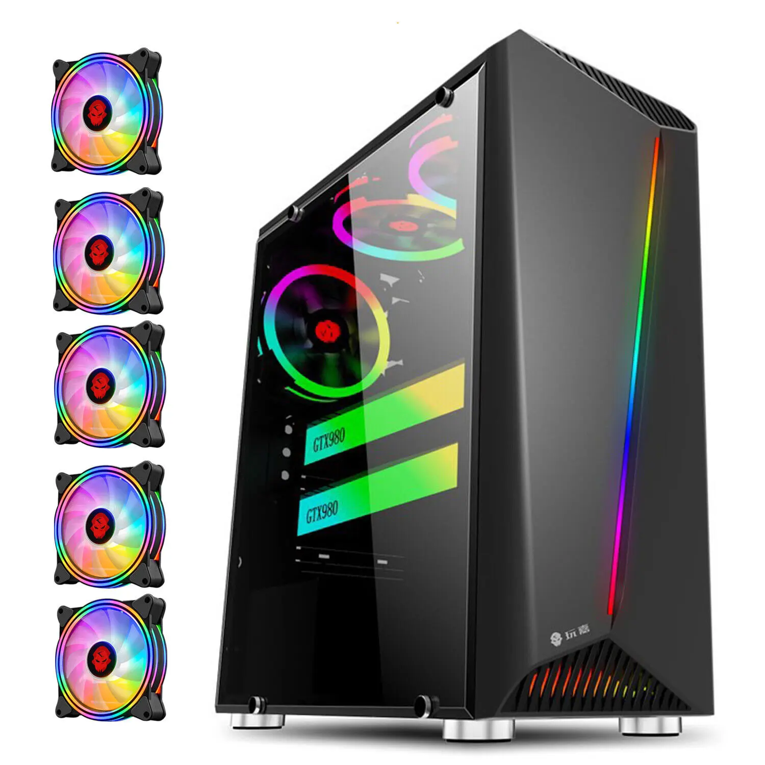5FANS+PC Case Gaming Computer Case ATX/MATX/ITX Mid Tower Case, Side ...