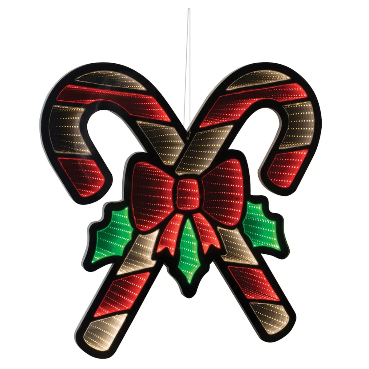 212 MAIN 22.5 in. Acrylic Double Candy Cane Infinity Light - Traditional Red, White & Green Holly Leaf Decorative Ornament, Warm Toned LED Christmas Lights, Home Festive Decoration