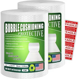 Heavy-Duty Bubble Wrap Cushioning Roll – 2 Pack x12”x36’ Perforated Every 12”, Tear-Resistant Packing Wrap for Moving, Shipping & Storage Made in USA