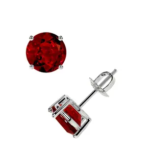 Classic Four Prong Round Ruby Stud Earrings (1.30cttw)- ERB001-5X5-AAAA