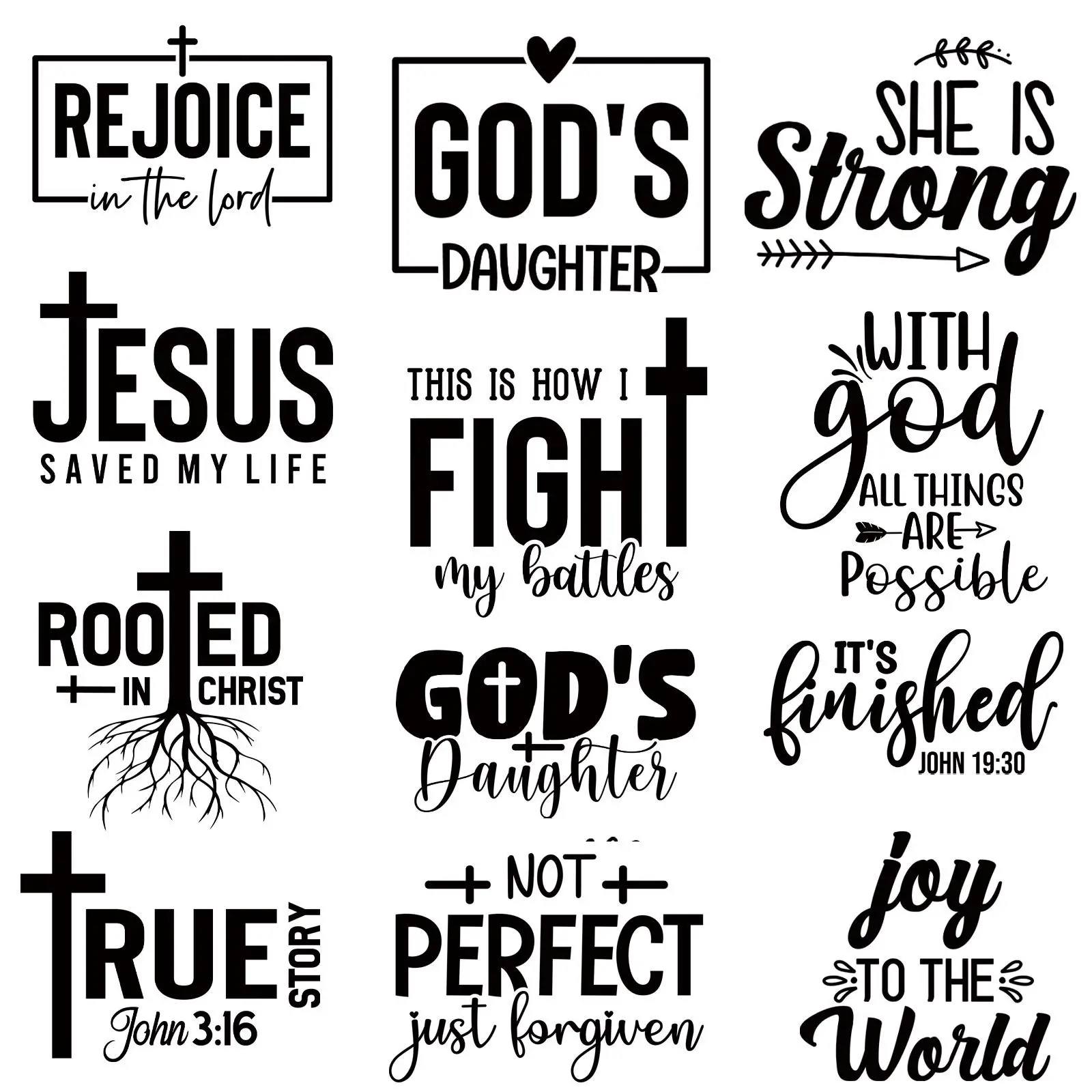 Letter Pattern Jesus God Theme Heat Transfer Sticker, 12pcs/set Heat Press Decal, Heat Transfer For DIY Clothing T-Shirt Mask Jeans Backpack