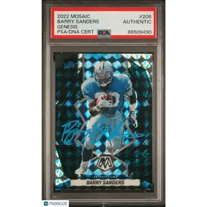 Barry Sanders PSA 2022 Panini Mosaic Genesis Autograph On Card Auto Blue