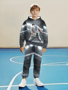 Boys' Ronaldo & Cygames Hoodie Set, Sweatshirts, Soft Comfortable Fabric, Perfect Outdoor Choice, Spring & Fall Casual Wear, Fitted Design