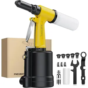 AMTOVL Pneumatic Rivet Gun – 3917 LBF Heavy Duty Air Rivet Gun with 5 Nosepieces 3/32"–1/4", with NPT 1/4 Inch, Professional Pop Riveter for Automotive, Metal & Industrial Applications