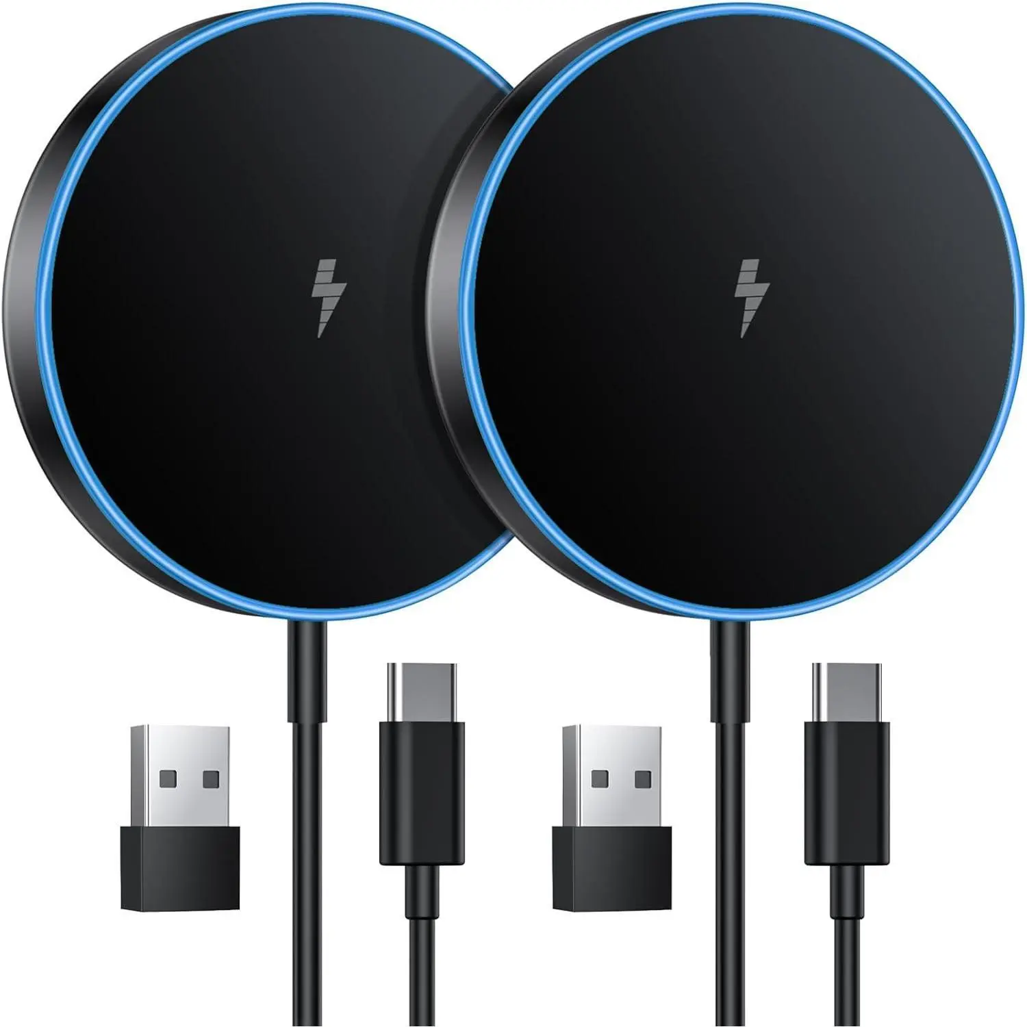 Z-CGC4  2 Pack Magnetic Wireless Charger 15w Apple Mag-Safe Charger for iPhone 16 Pro Max/16 Pro/16/16 Plus/15/14/13/12 Series AirPods 3/2/Pro/Pro 2 LED Magnet Charging Pad with Dual Charging Ports, Smartphone, Cellphone