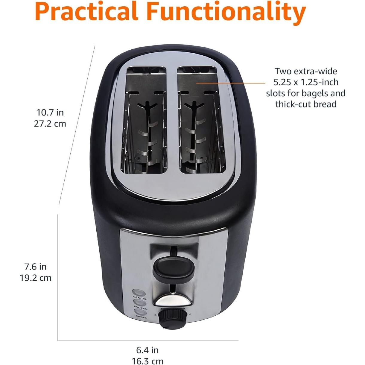2-Slice Kitchen Appliances Toaster, 6 Browning Settings, Extra Wide Slots with Bagel Mode, Removable Easy-to-Clean Crumb Tray, 900W Compact US Plug Household Toastie Maker