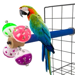 Perch Toy with Rotating Balls for Birds, Rough-surfaced Natural Parrot Perch Toy, Bird Bell Balls for Budgies,Parakeets, Parrots,Cockatiels,Lovebirds,Conures