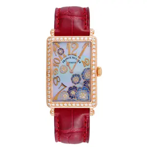 Franck Muller Long Island 952 Quartz 18K Rose Gold Factory Diamond Bezel Blue Floral Mother-of-Pearl Dial Ladies Watch WHT032094