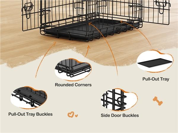 Yaheetech 42 inch Dog Crate for Dogs with 2 Doors, Detachable Handle, Foldable Metal Wire, Waterproof & Leaky-Proof Tray, Portable Travel Cage