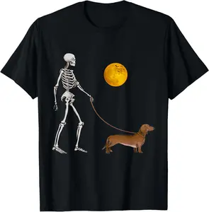 Dachshund Skeleton Dog Walking Halloween Costume T-shirt