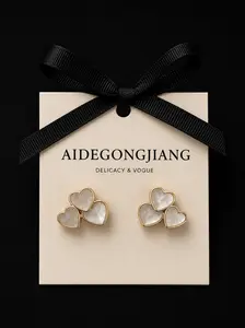 Mother of Pearl Heart Earrings | Triple Heart Stud Earrings | Gold Tone Romantic Earrings | MOP Jewelry |