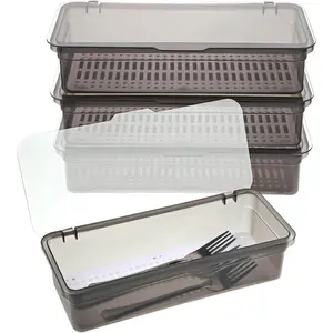 3Pcs Flatware Tray with Lid and Drainer Silverware Tray Kitchen Dinnerware Holder Box Utensil Storage Container Drawer Organizer for Home and Travel