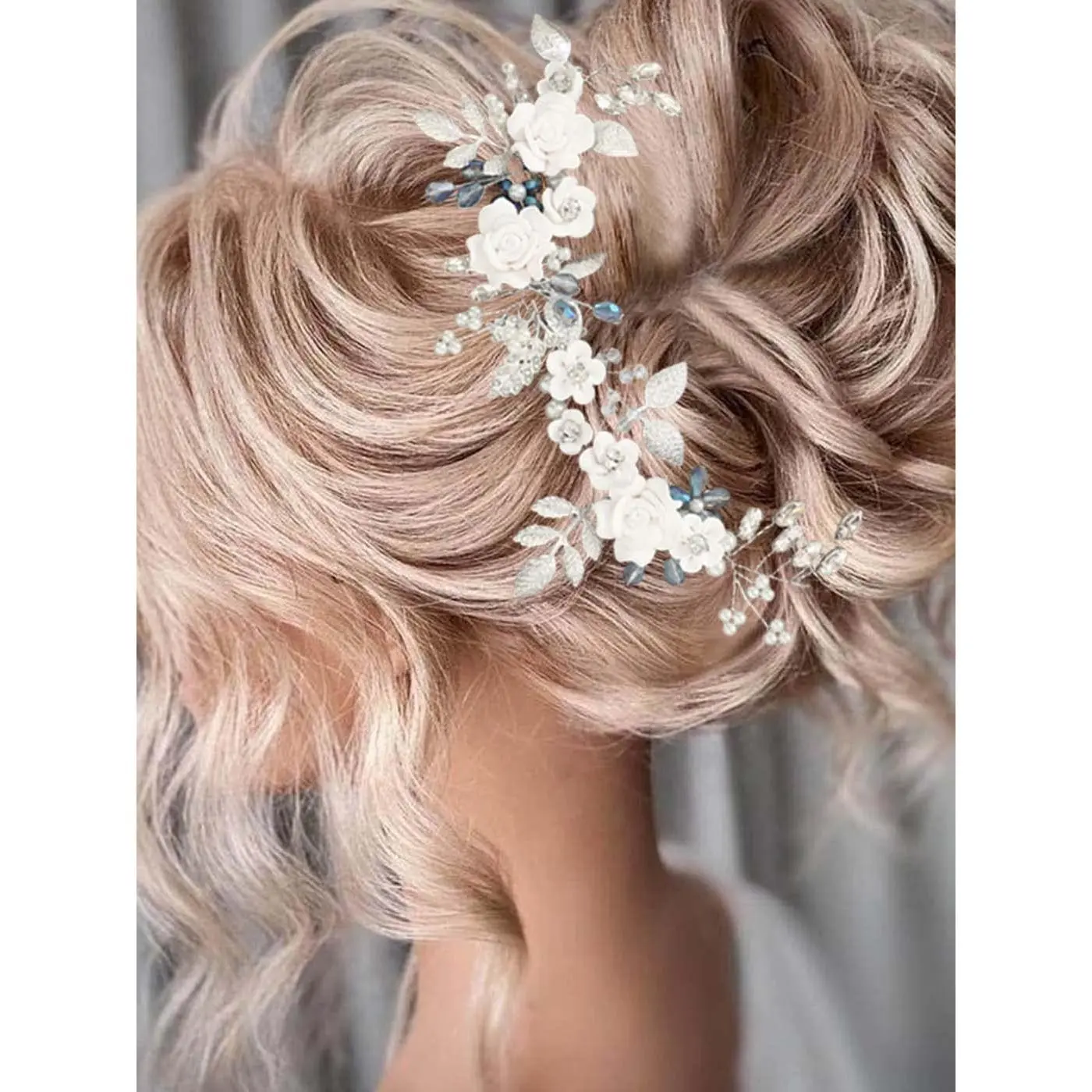 Unicra Bride Flower Hair Vine Pearls Bridal Hair Piece Crystal Hair Accessories Pearl Bridal Hair Vine, Bohemian Wedding Hair Piece With  main image 3