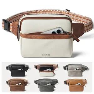 LATMAP 3L Fanny Pack Crossbody Bags for Women 4 Zipper Pockets Belt Bag Sling Everyday Purse Shoulder Bag Waist Pack, Versatile Crossbody Bags, Faux Leather Chest Bum Bag Travel Essentials Work Hiking Pouch Phone, Gift for Her Mom Summervibes Beige