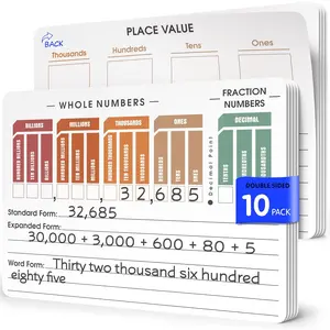 Place Value Chart Math Practice 9"x12" Small White Board Dry Erase Sheets Math Manipulatives Math Supplies Homeschool Teacher Students Classroom Pack of 10 Sheets