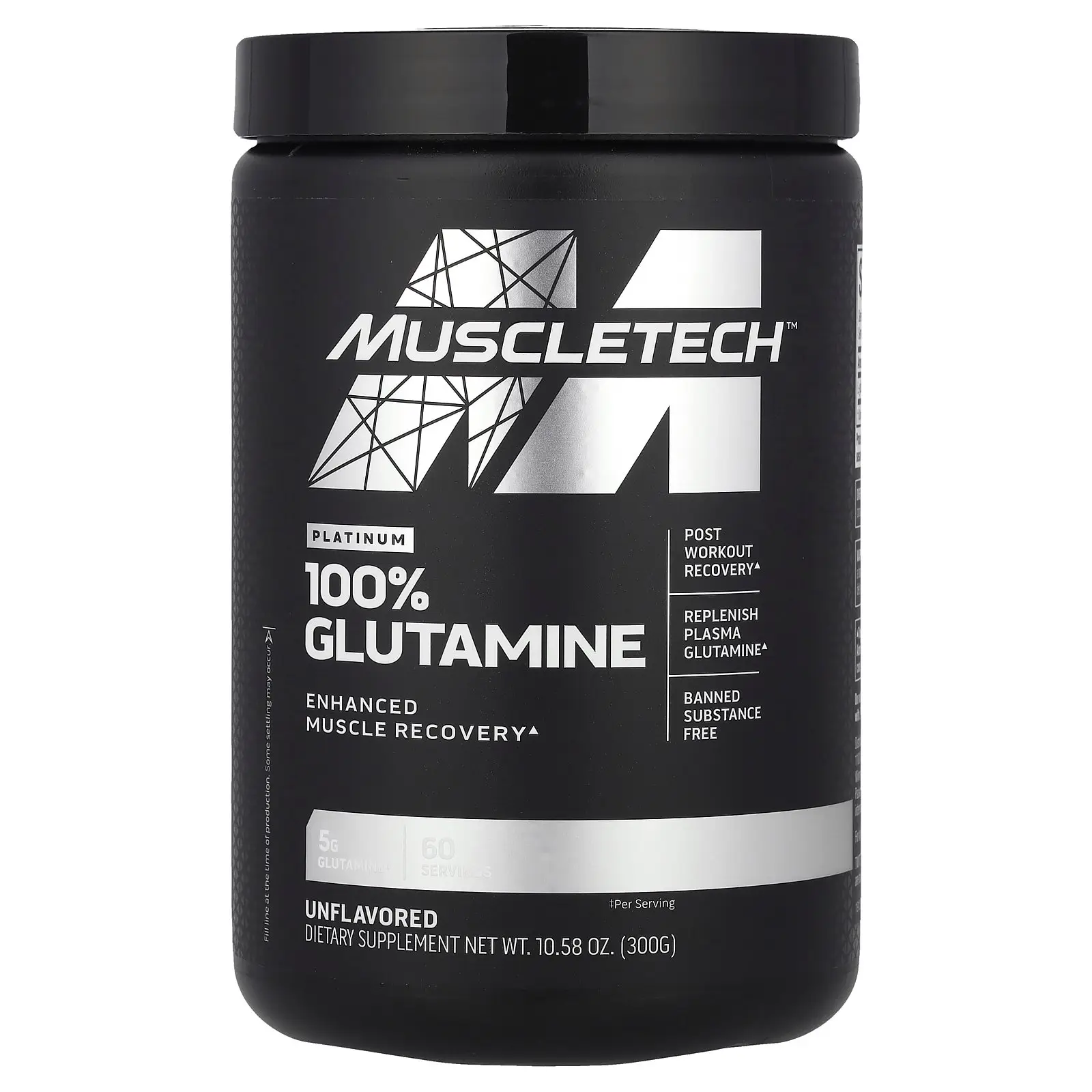MuscleTech Platinum 100% Glutamine, Unflavored, 10.58 oz (300 g)