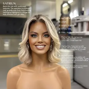 SATURN| Icy-Blonde Root Melt Lob | 14" Lace Top Wig Short Bob