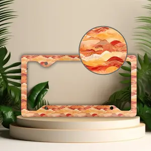 Abstract Desert License Plate Frame, Boho Car Decor, Southwest Vanity Tag Holder, Western Car Accessories for Men Orange License Plate Cover