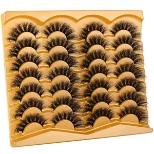 20MM False Eyelashes Volume Faux Mink Lashes 14 Pairs Pack Dramatic Fake Eyelashes Wispy Cat-Eye Look