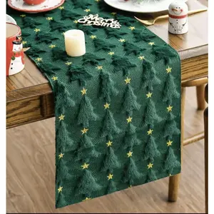 Christmas Plush table runner, 13x71 inches, available in various colors, soft plush jacquard Christmas tree decoration table runner, suitable for Christmas and Halloween party decorations in restaurants, living rooms and dining tables, Holidays