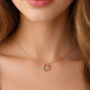 Orion Gold Plated Rainbow Circle Necklace for Women – Stainless Steel Minimal Pendant Chain | Elegant Daily Wear Jewelry 18 CARAT