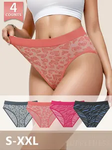 Morelect Women's Underwear Set, Breathable High-Elastic Fabric, Leopard Pattern, Comfortable Fitted Trunks, S-Xxl, All Seasons