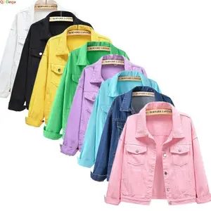 Pure Color Women's Denim Jacket Single-breasted Lapel Coat Fashion Casual Tops Green Black Red Blue Outerwear Female Overcoat