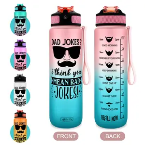 1PC,32oz Water Bottle, Fun Beard Emoji Daily Water Scale Print ,with Time Marker & One-Touch Straw Lid,Leakproof,Easy Carry Handle,Lightweight,Encourage Daily Hydration,Durable for Gym Outdoor Cycling