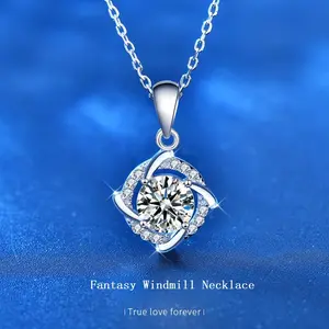 D color synthetic moissanite windmill necklace (1 carat) fashionable and versatile jewelry for girls and friends, for relatives and friends, couples, Mother's Day, Valentine's Day, birthday gifts, Christmas gifts, Internet celebrity models wear jewelry