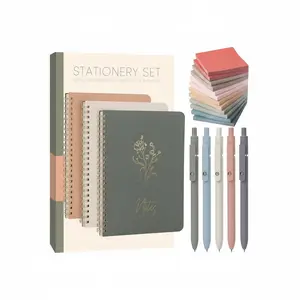 Cute Spiral Notebook Set For Women, Bible Journal Set, 3 Pack A5 Spiral Notebook + 5 PCS Gel Pens + 600 Sticky Notes + Gift Box, Aesthetic Gift Set for Work Students School Office Supplies