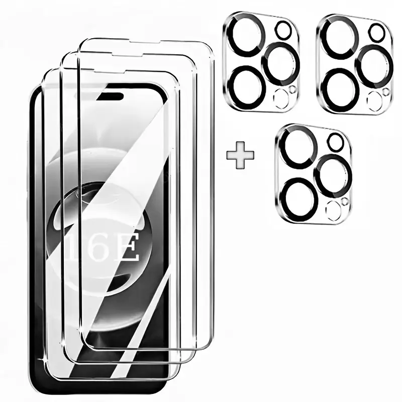 [6IN1 Tempered Glass for iPhone] 6IN1 Tempered Glass for iPhone 16 15 14 13 12 11 Pro Max Camera Screen Protector for iPhone 16 15 14 Plus 13 12 Mini Lens Glass