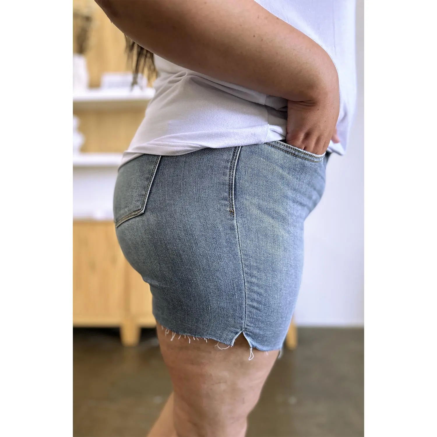 Judy Blue Full Size High Waist Raw Hem Denim Shorts