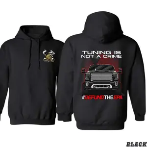 Tuning Truck Hoodie - Tuning Is Not a Crime Graphic with Diesel Smoke Pattern & Bold DEFUND THE EPA Message Dark Grey Long Sleeve Sweatshirt for Car Enthusiasts Men's Classic Green Embroidered Shirt Stretch Athletic Spandex