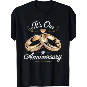 Men'S Wedding Anniversary T-Shirt - It'S Our Anniversary Text & Wedding Rings Design - Heavyweight 180gsm Couples Shirt - Husband & Wife Matching Gift for Wedding Anniversary Wedding Valentin