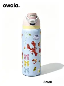 Owala 32oz Heavy-Duty Durable Insulated Stainless Steel Water Bottle, Lobster Cocktail Cute Printed Design, Lift to Unlock Leakproof Flip Top Lid, Shatter Resistant Reusable Travel Flask for Beach, Picnic, Sports & Daily Use