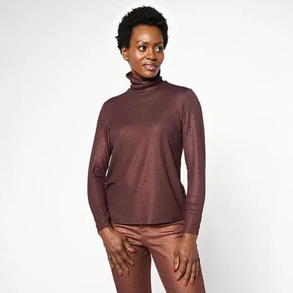 G by Giuliana Ecoluxe Foiled Knit Turtleneck Top