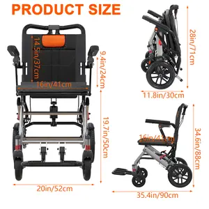 Lightweight Folding Wheelchair – Portable Transport Chair with 16" Seat, Aircraft Aluminum Frame, Handbrake Lock, Removable Armrests & Swing-Away Footrests for Seniors, Adults & Kids, Gray/Orange