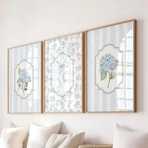 Light Blue Striped Hydrangea Wall Art Prints Flower Botanical Pastel Nursery Decor Cottagecore Poster