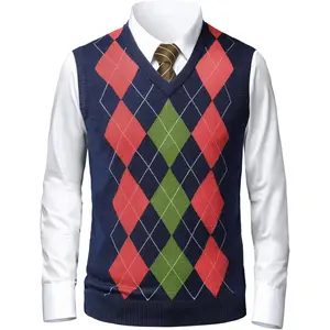 Mens Argyle Sweater V-Neck Casual Winter Slim Fit Lightweight Sleeveless Knitwear Vest