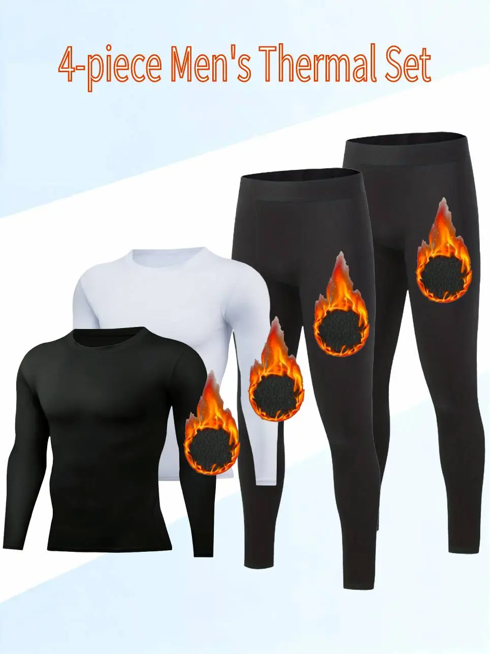 Men's 4-piece Thermal Set Fleece Lined for Continuous Warmth Ideal for Casual Wear Loungewear and Outdoor Sport Menswear black sport active  joggers thermal coverall long