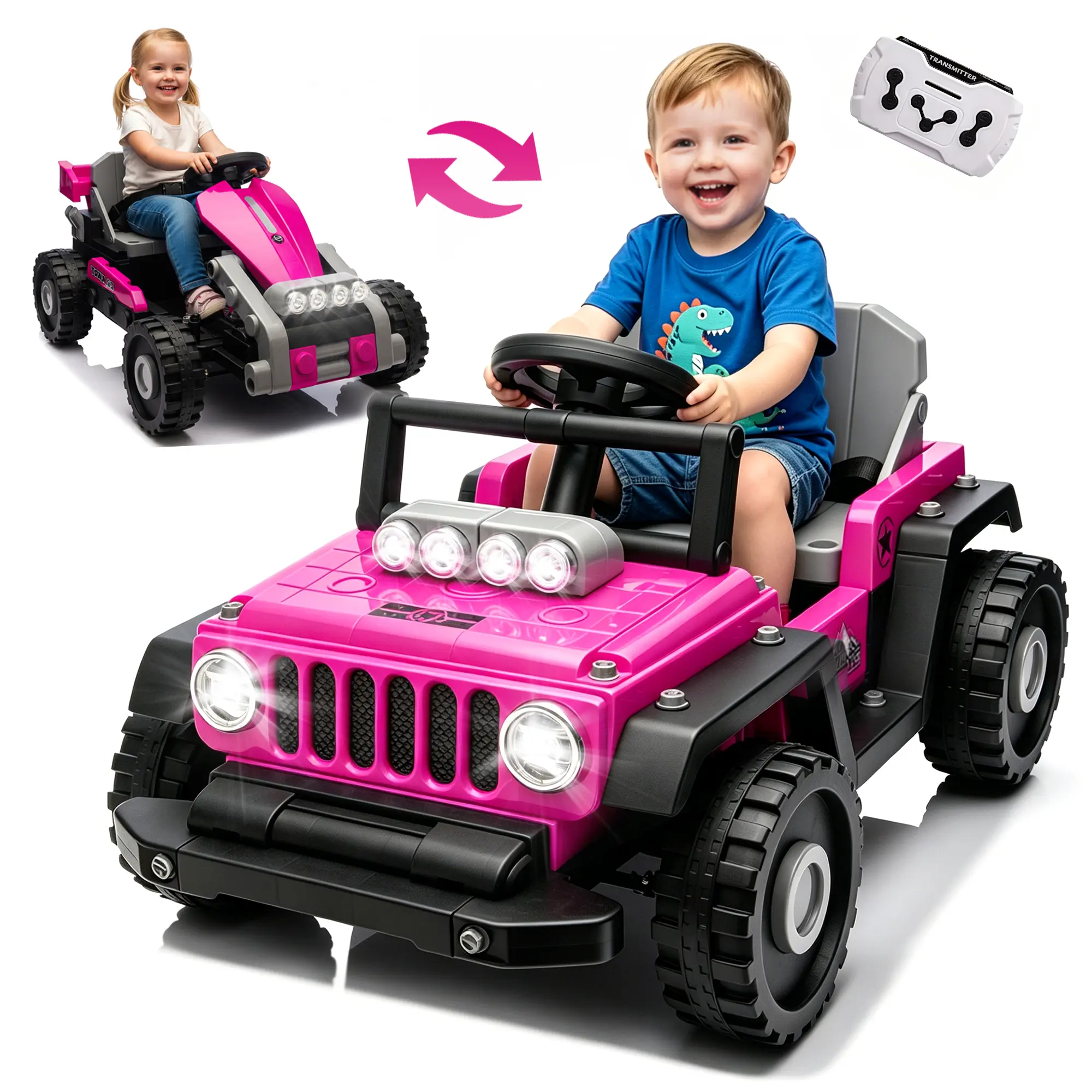 12V 2-in-1 Kids Electric Ride-On Truck with STEM Building Kit – Converts to Go-Kart, 2.4GHz Remote Control, 4-Wheel Suspension, Bluetooth Music, ASTM F963-23/CPSIA/FCC Part 15 Certified, UL 1310 Charger, Toddler Outdoor Toy (3-8 Yrs), Cars, Construction