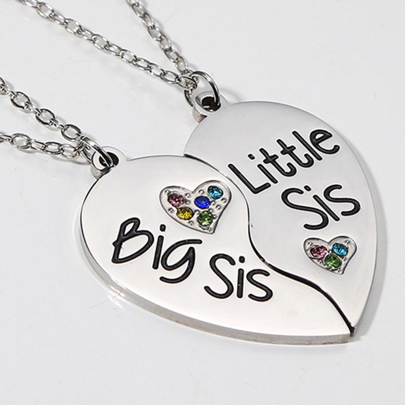 2Pcs/Set Charm Big Sister Little Sisters Matching Necklaces Half Heart Pendant