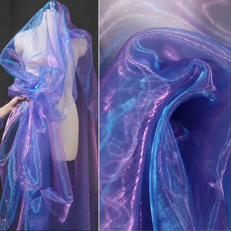 Purple-Pink Shimmering Sheer Mesh Fabric - Lightweight, breathable textile for DIY crafts, wedding party decorations, students, with a dreamy rainbow effect