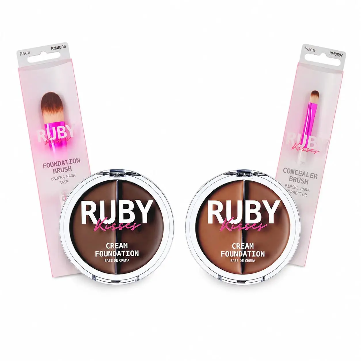 Ruby Kisses 4-Piece Foundation & Concealer Set with Brushes (Level 15 & 16)