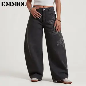 EMMIOL Women Boyfriends Hip Hop 90s Vintage Baggy Jeans Loose Denim Pants Mid-Low Waist Jeans Spring Glow Up