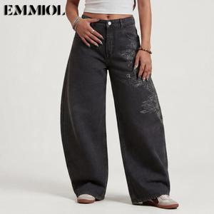 EMMIOL Women Boyfriends Hip Hop 90s Vintage Baggy Jeans Loose Denim Pants Mid-Low Waist Jeans Spring Glow Up
