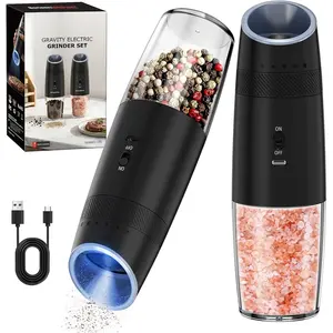 Gravity Electric Salt and Pepper  Set,Type-C Rechargeable Automatic  With 6-Level Coarseness Adjustment, LED Light, 135ML Large Capacity for Kitchen, BBQ & Camping